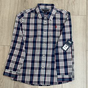 New U.S. Polo Assn. Boys  Plaid Shirt Long Sleeve Button Down Blue Raft  18